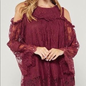 Beautiful crimson cold shoulder lace top